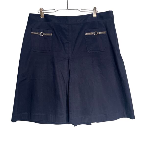 Nautica Size 12 Navy Blue Classic ALine Skirt Kick Pleat Knee Length Pockets - Picture 1 of 8